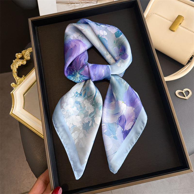 Women Fashion Necktie - 2026 Nieuwe Bloemenprint Zijden Vierkante Sjaal