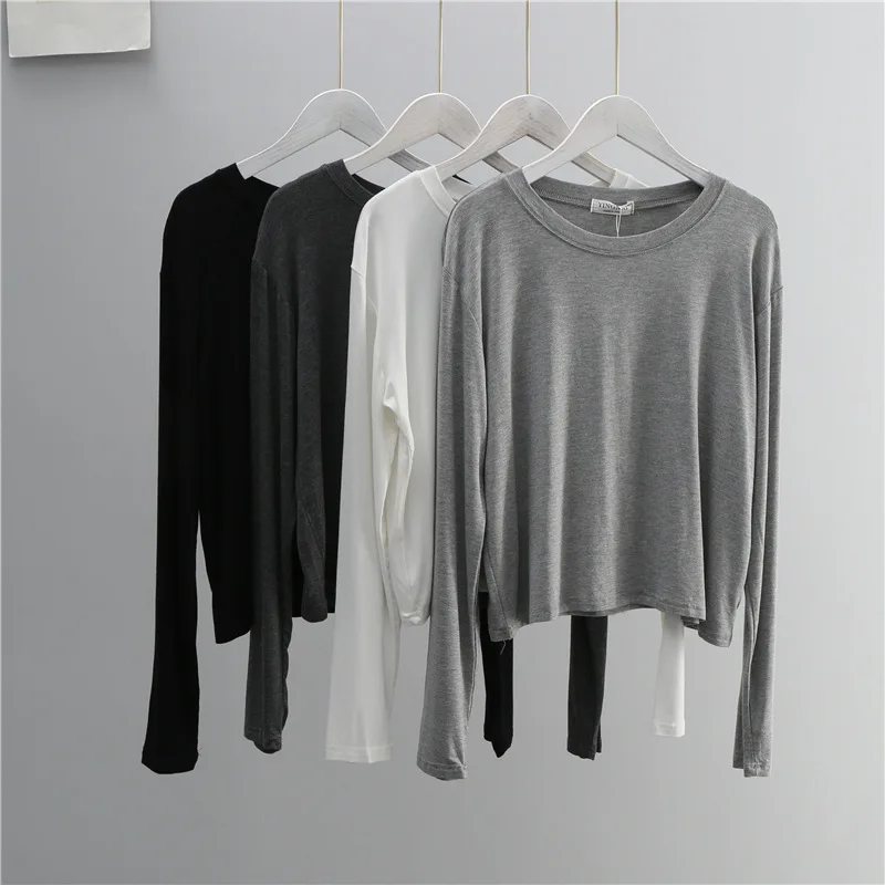 Women'S Fashion Tops - O-hals katoenmix T-shirt met lange mouwen