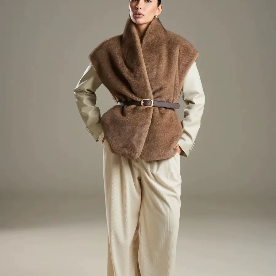 Women'S Fashion Gilet - IG26 Dames Mouwloos Vachtvest, Brede Revers