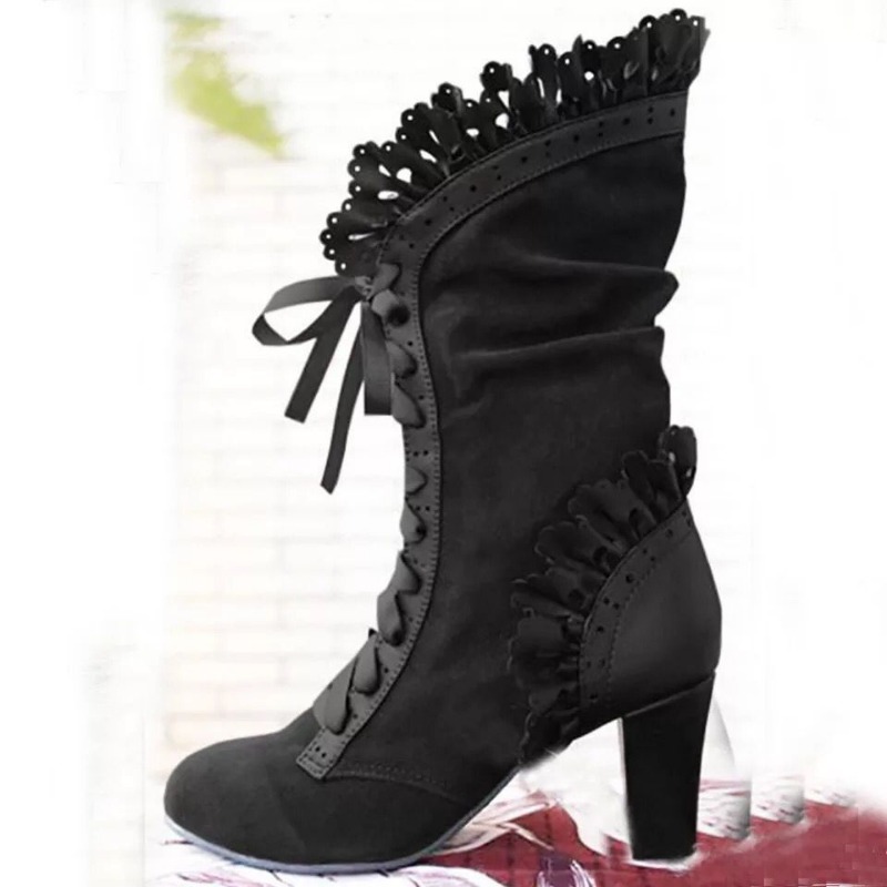 Women'S Fashion Victorian - Winter Lace Up Dames Hoge Hak