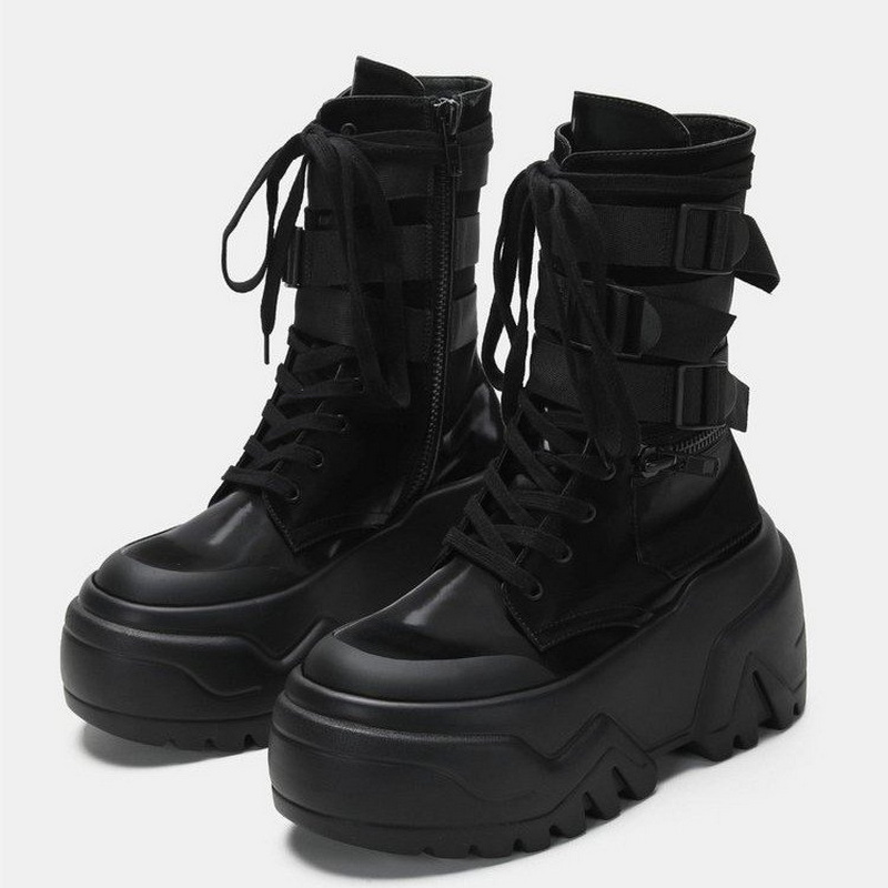 Women'S Fashion Korea - Hot Fashion Vrouwen Chunky Platform Motorlaarzen