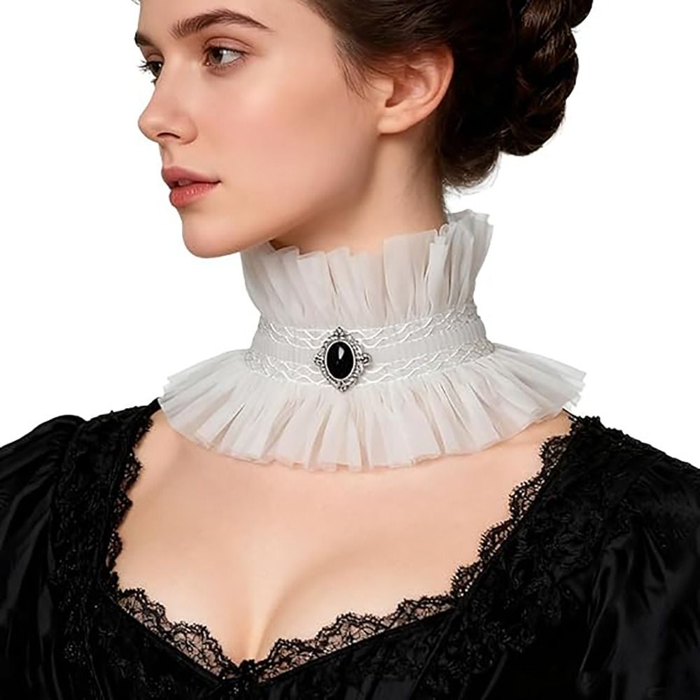 Women'S Fashion Victorian - Geruite gotische kraag zwart-wit versierd met