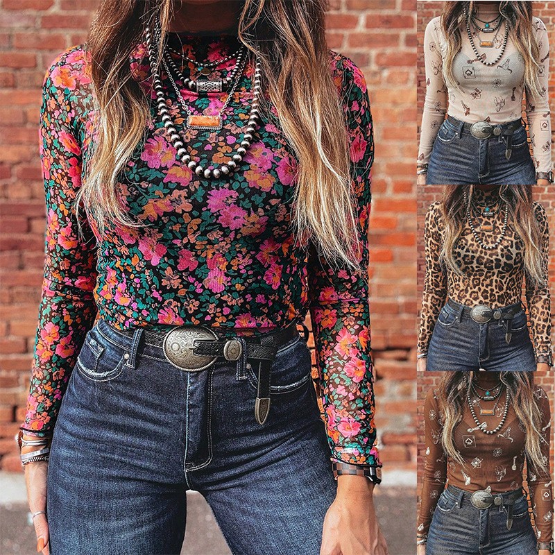 Women'S Fashion Tops - Dames Herfst Mesh Coltrui Slim Fit