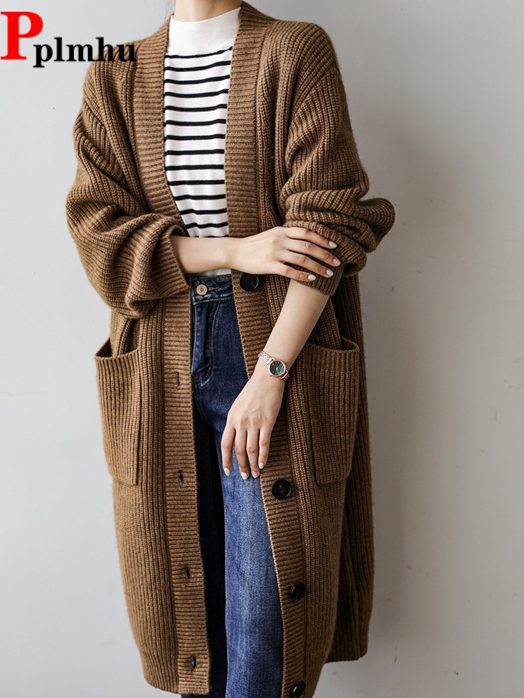 Women'S Fashion Gilet - Baggy lang gebreid vest met enkele