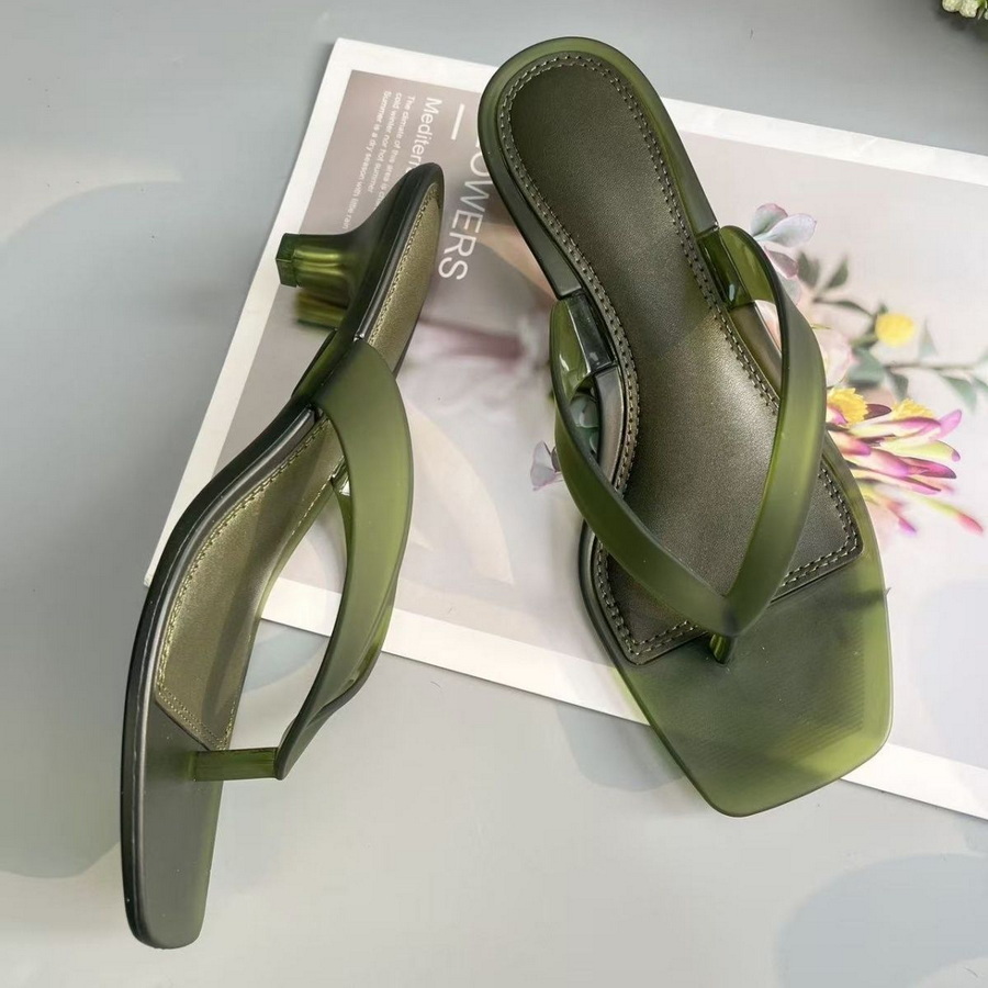 Women'S Fashion Korea - Koreaanse gedempte toon olijfgroene PVC teenslippers