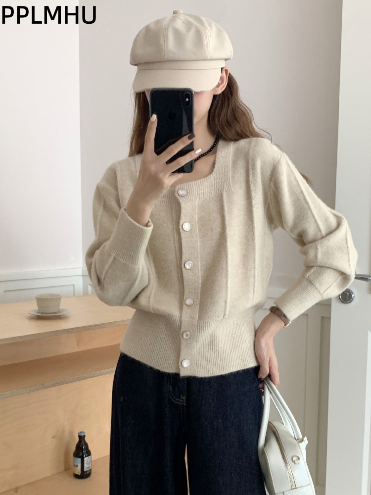 Women'S Fashion Gilet - Koreaanse mode gebreide trui met vierkante
