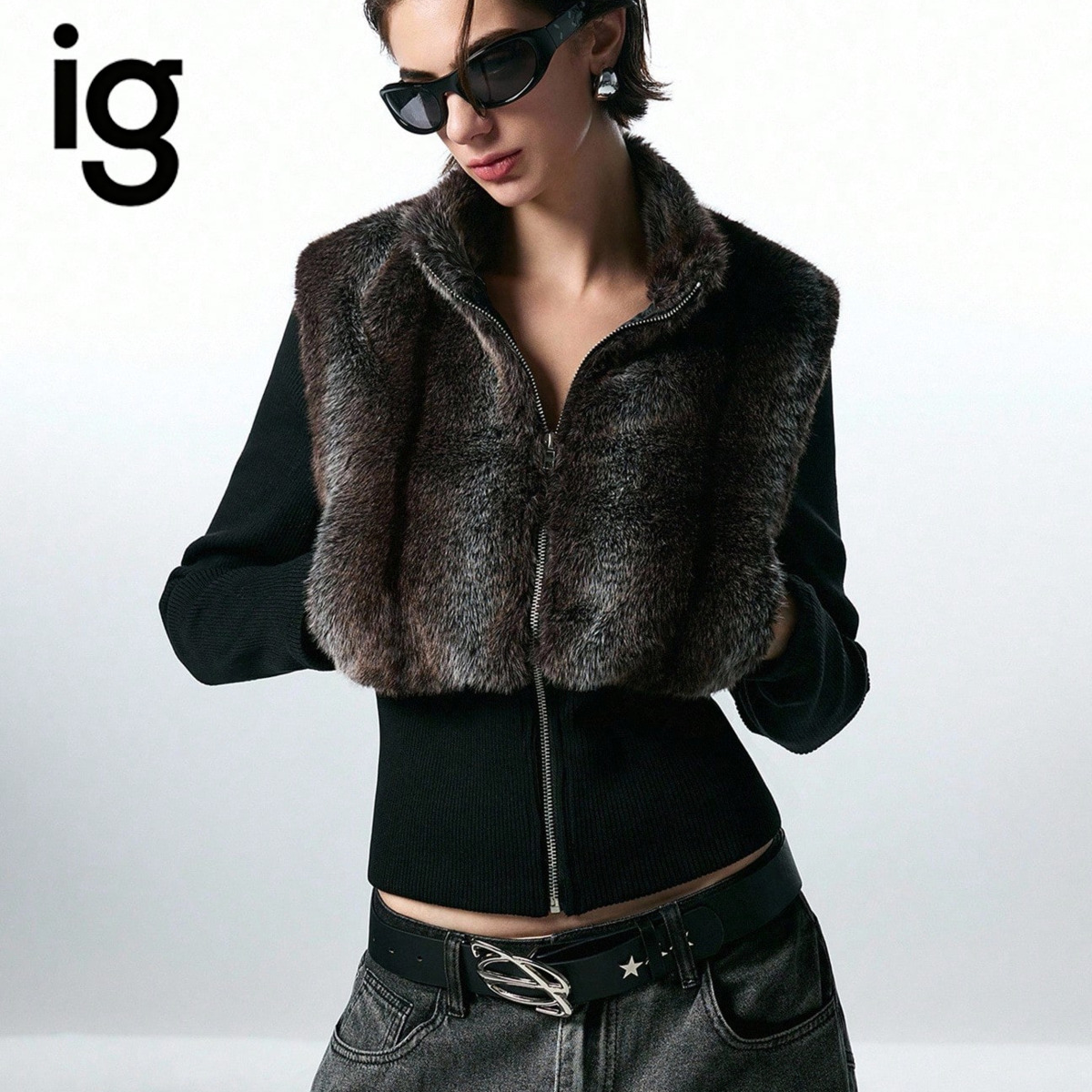 Women'S Fashion Gilet - Dames cropped mouwloos vest met ritssluiting,