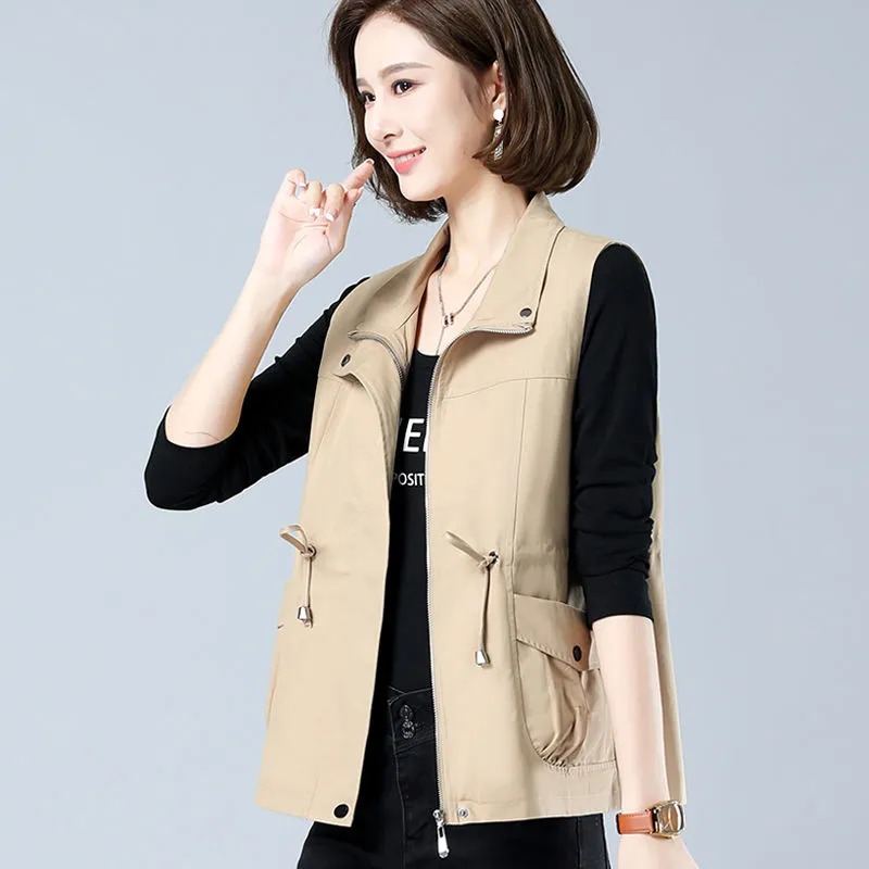Women'S Fashion Gilet - Lichtgewicht damesvest met opstaande kraag, trekkoord