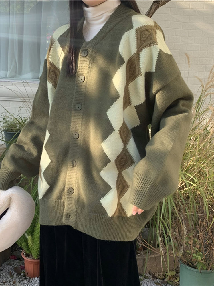 Baggy Fashion Diamond Grid Geb - Women'S Fashion Gilet recensie en prijs