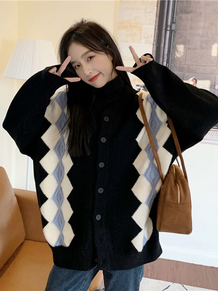Baggy Fashion Diamond Grid Geb - Women'S Fashion Gilet recensie en prijs