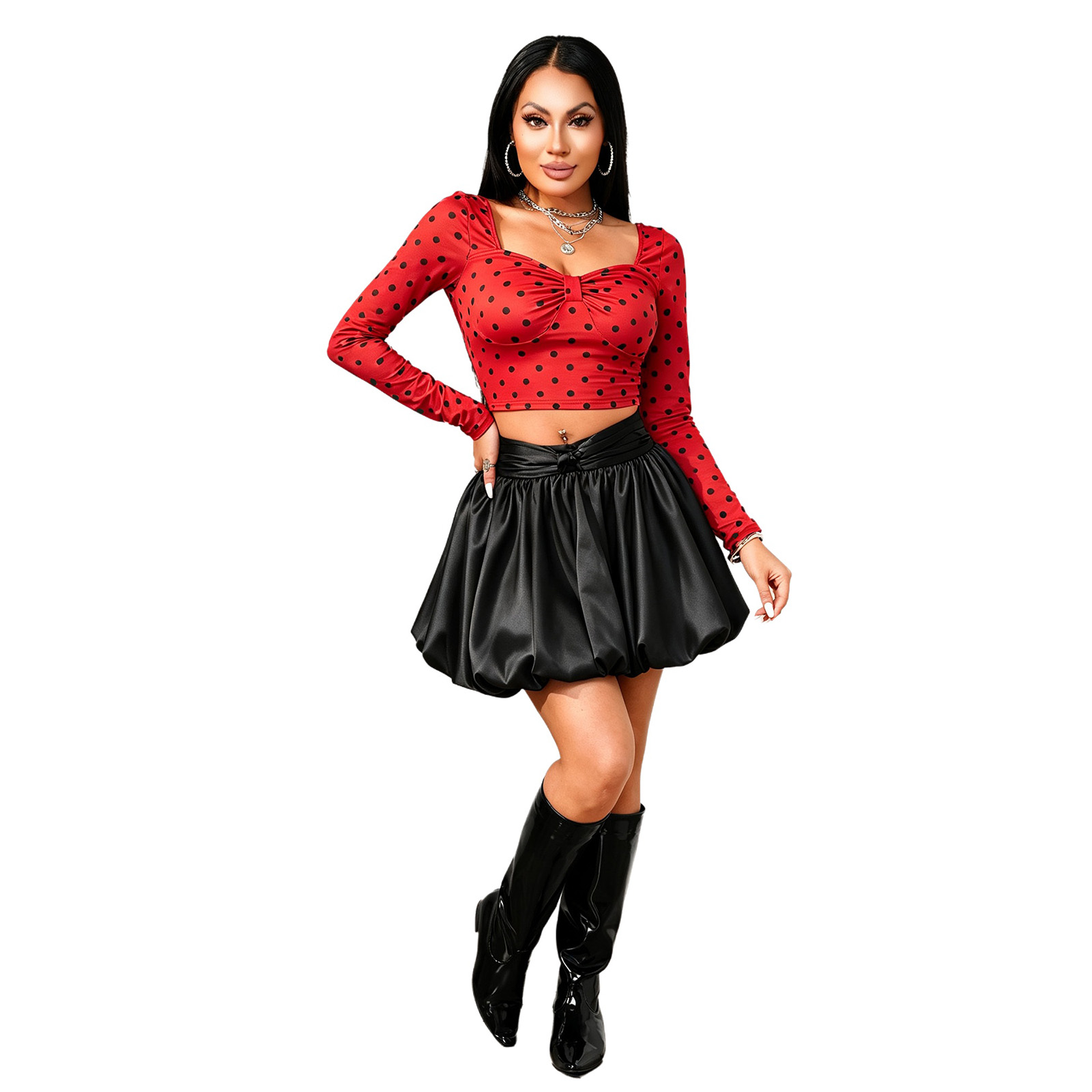 Dames lange mouw polkadot crop - Women'S Fashion Tops recensie en prijs