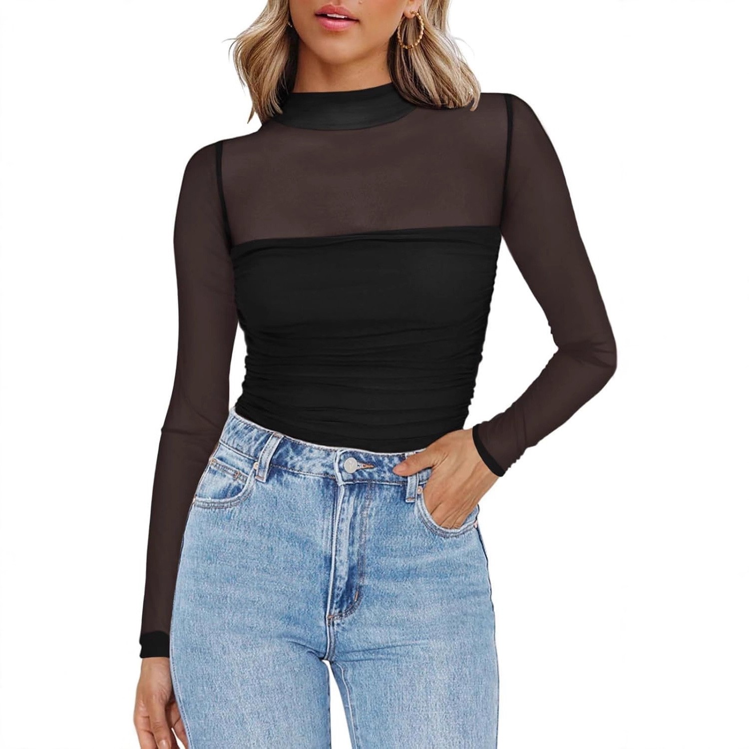 Dames effenkleurige doorschijn - Women'S Fashion Tops recensie en prijs