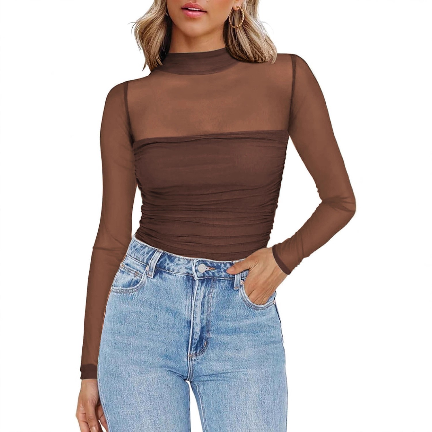 Dames effenkleurige doorschijn - Women'S Fashion Tops recensie en prijs
