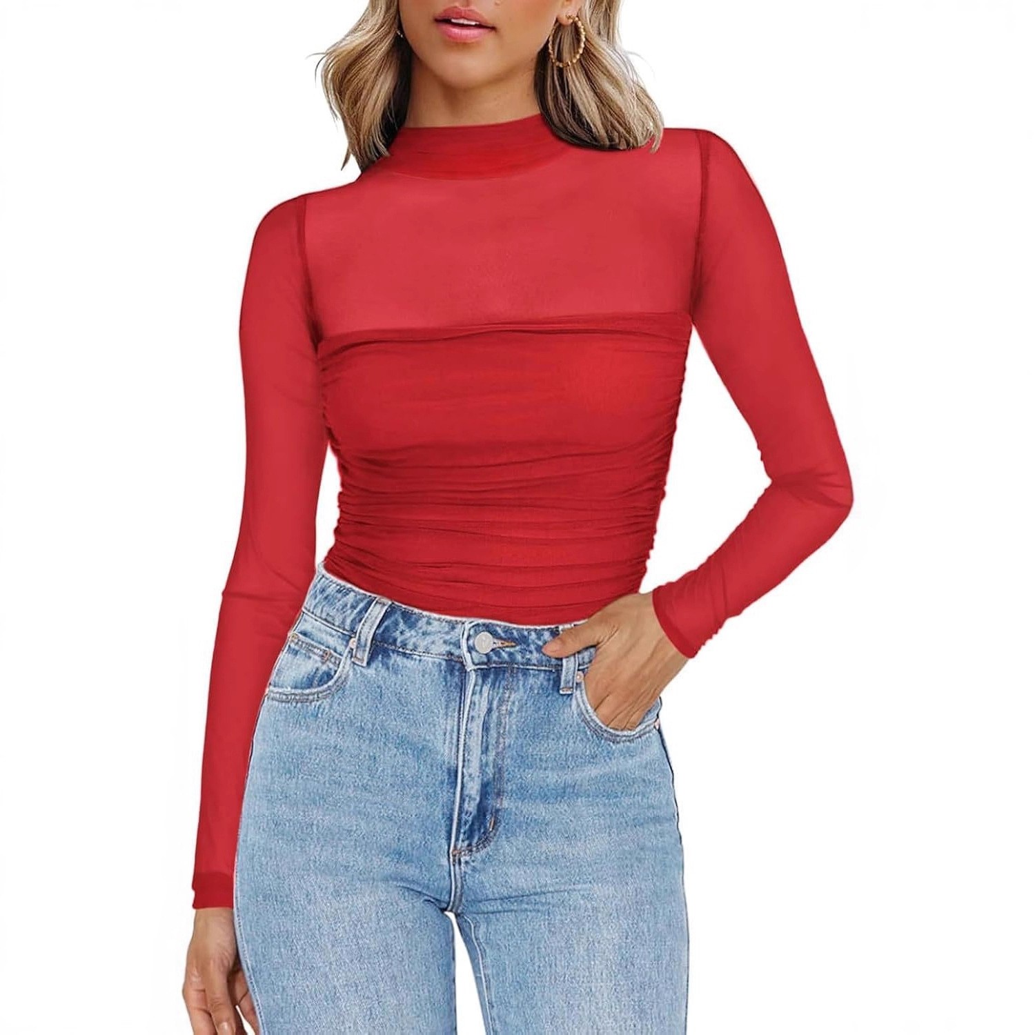 Dames effenkleurige doorschijn - Women'S Fashion Tops recensie en prijs
